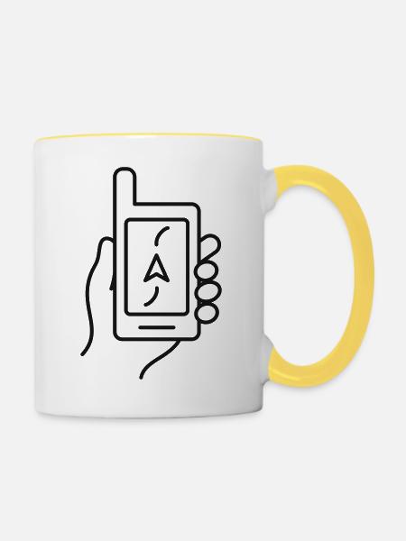 GPS im Handlinien-Symbol - Tasse zweifarbig - Weiß/Gelb