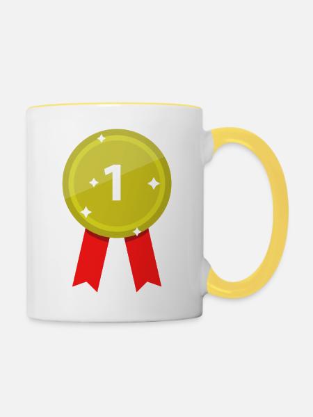 Medaille - Tasse zweifarbig - Weiß/Gelb