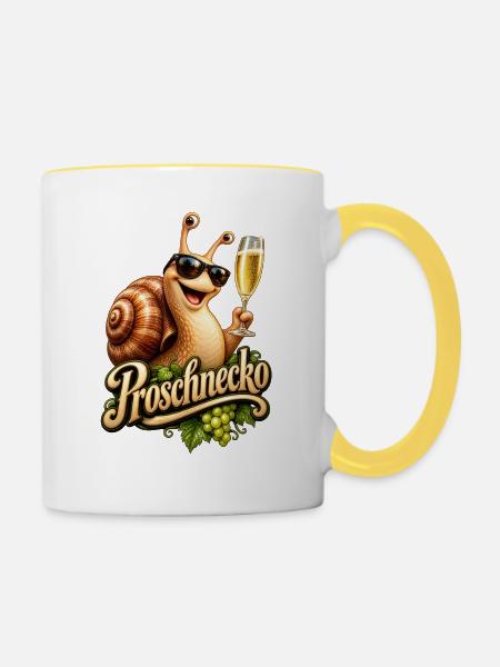 Schnelle Schnecke mit Prosecco - Tasse zweifarbig - Weiß/Gelb