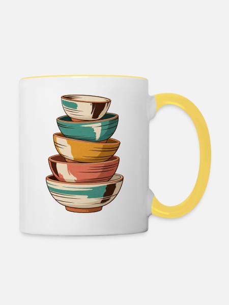 Keramikschalen-Stapel - Tasse zweifarbig - Weiß/Gelb