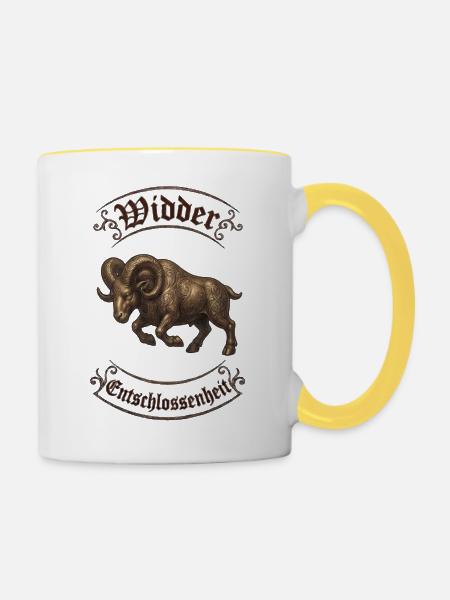 Vikingischer Widder Ornament - Tasse zweifarbig - Weiß/Gelb