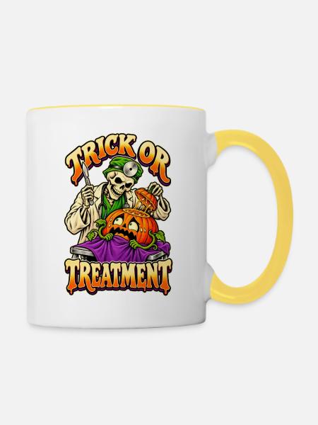 Trick-or-Treatment-Retro-Halloween-Chirurg - Tasse zweifarbig - Weiß/Gelb