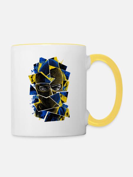 Balaclava_gul_blaa - Tasse zweifarbig - Weiß/Gelb