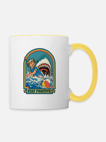 Positiv bleiben - Tasse zweifarbig - Weiß/Gelb