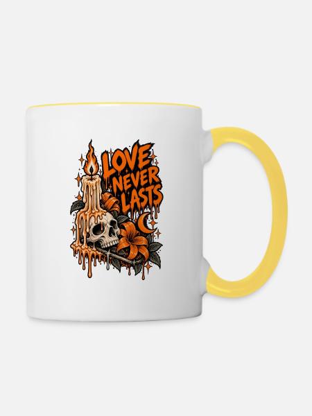 Love Never Dies Gothic Skull - Tasse zweifarbig - Weiß/Gelb