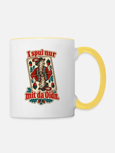 Schafkopf mit da Oidn - Tasse zweifarbig - Weiß/Gelb