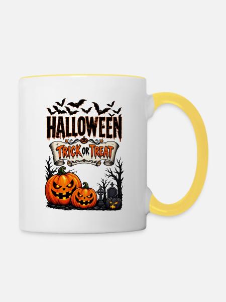 Halloween Süßes oder Saures - Tasse zweifarbig - Weiß/Gelb