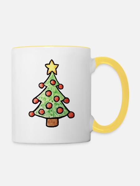 Verspielter Weihnachtsbaum - Tasse zweifarbig - Weiß/Gelb