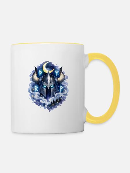 Mondnacht Vikingenkopf - Tasse zweifarbig - Weiß/Gelb