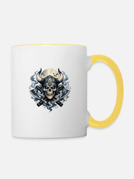 Nebelviking Schädel - Tasse zweifarbig - Weiß/Gelb