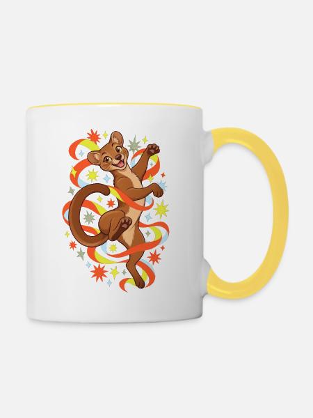 Fossa mit bunten Bändern und Farbfunken - Tasse zweifarbig - Weiß/Gelb