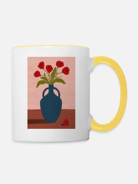 Red Poppies in Blue Vase - Tasse zweifarbig - Weiß/Gelb