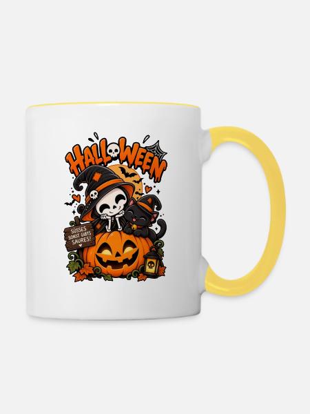 Süßes Kürbis-Halloween-Duo - Tasse zweifarbig - Weiß/Gelb