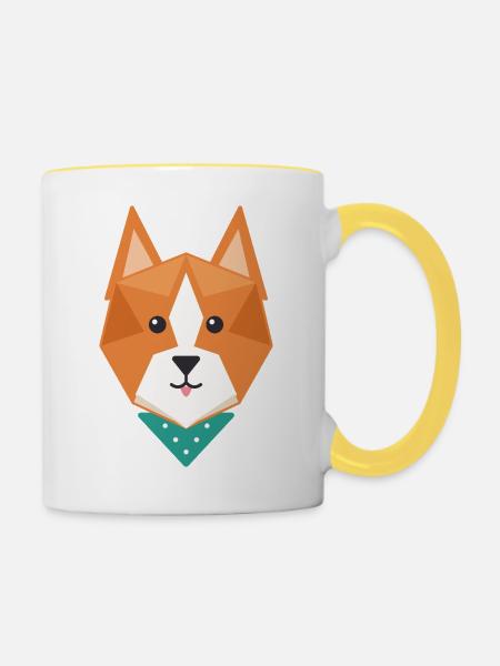 Geometrischer Fuchs - Tasse zweifarbig - Weiß/Gelb