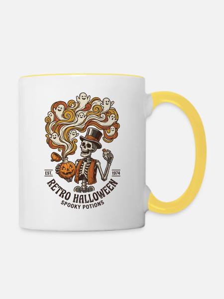Retro Halloween Skelett-Gruseltränke - Tasse zweifarbig - Weiß/Gelb