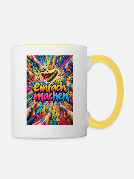 Heldenhafte Gurke Farbexplosion - Tasse zweifarbig - Weiß/Gelb