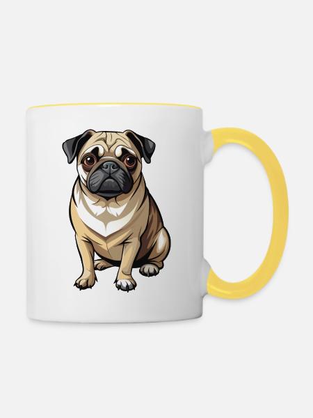 Mopshund-Sitten - Tasse zweifarbig - Weiß/Gelb