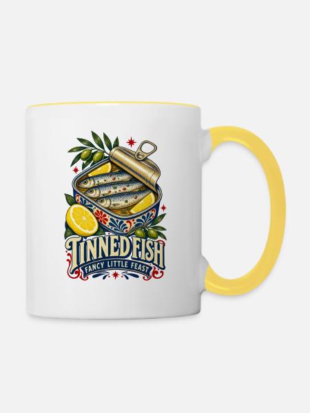Dosenfisch-Stil Retro-Dosensardinen - Tasse zweifarbig - Weiß/Gelb