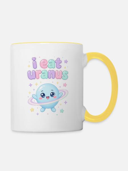 I eat Uranus – kawaii Planet - Tasse zweifarbig - Weiß/Gelb