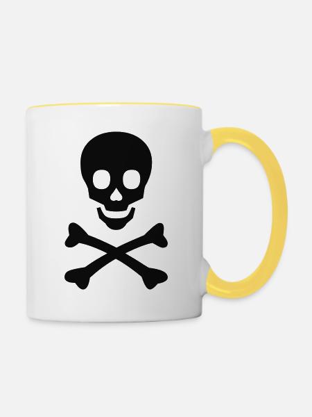 Totenkopf - Tasse zweifarbig - Weiß/Gelb