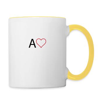 Letter A with heart centered - Contrasting Mug - white/yellow - Right