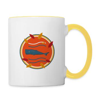 Pottwal mit Herbstblättern. - Tasse zweifarbig - Weiß/Gelb - Rechts