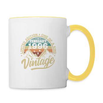 Février 1996 Vintage Rétro, Février 1996 Cadeau - Mug contrasté - blanc/jaune - Droite