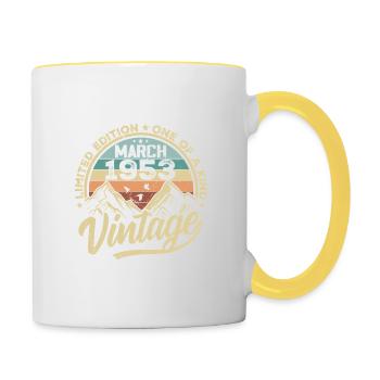 Mars 1953 Anniversaire - Né en mars 1953 - Mug contrasté - blanc/jaune - Droite