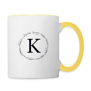 Monogram K wreath customizable - Contrasting Mug - white/yellow - Right