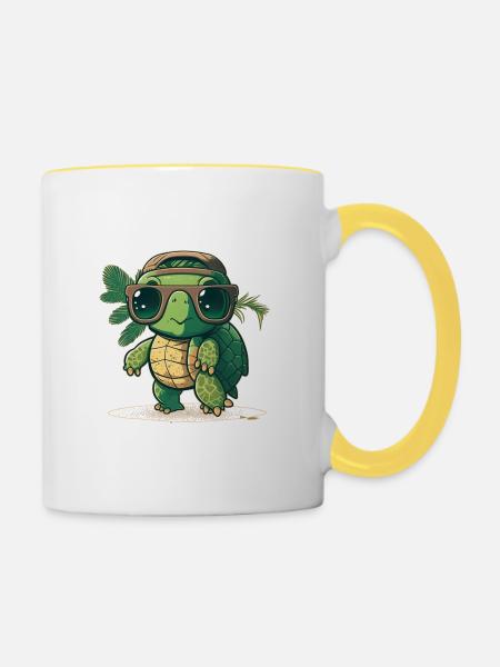 Cute Turtle1 - Tasse zweifarbig - Weiß/Gelb