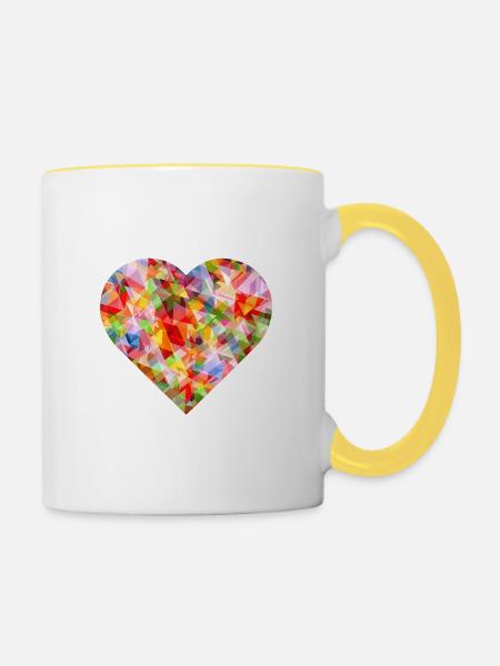 NEU – Abstraktes, lebendiges Herzdesign! - Tasse zweifarbig - Weiß/Gelb