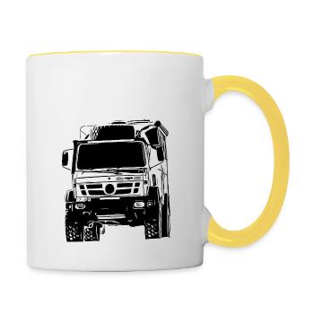 Unimog, commercial vehicle, truck, Unimog 406, tractor - Contrasting Mug - white/yellow - Right