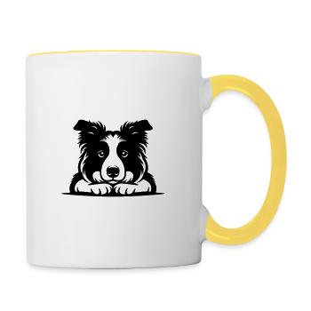 Lying Border Collie Vector Design - Contrasting Mug - white/yellow - Right