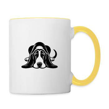 Lying Basset Hound Vector Design - Contrasting Mug - white/yellow - Right