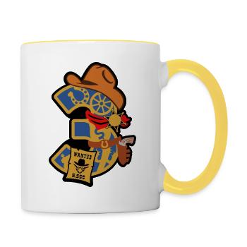 Cowboy 3. Geburtstagsparty Nummer 3 - 3 Jahre - Tasse zweifarbig - Weiß/Gelb - Rechts