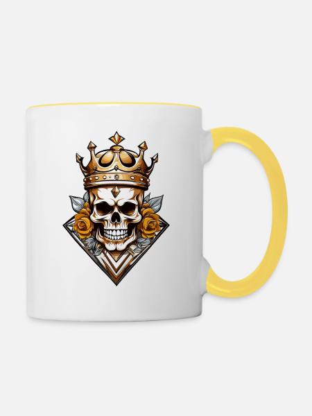 Totenkopf, mit Krone - Tasse zweifarbig - Weiß/Gelb