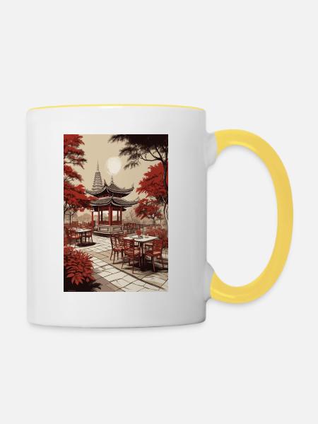 Asiatisches Kaffee - Tasse zweifarbig - Weiß/Gelb