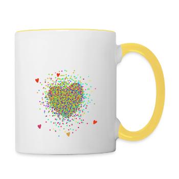 Konfetti im Herz, Fasching, Karneval, Verkleidung - Tasse zweifarbig - Weiß/Gelb - Rechts