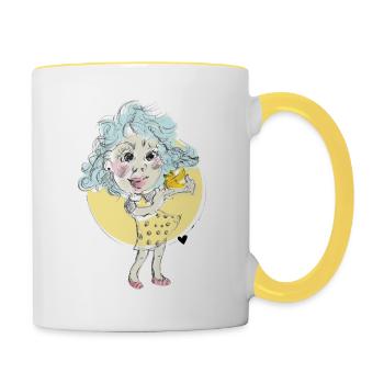 Girl with canary - Contrasting Mug - white/yellow - Right