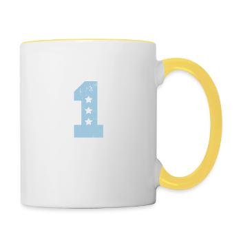 Happy 1 Birthday Geschenk Erster Geburtstag - Tasse zweifarbig - Weiß/Gelb - Rechts