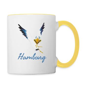 Lachmöwe aus Hamburg - Tasse zweifarbig - Weiß/Gelb - Rechts