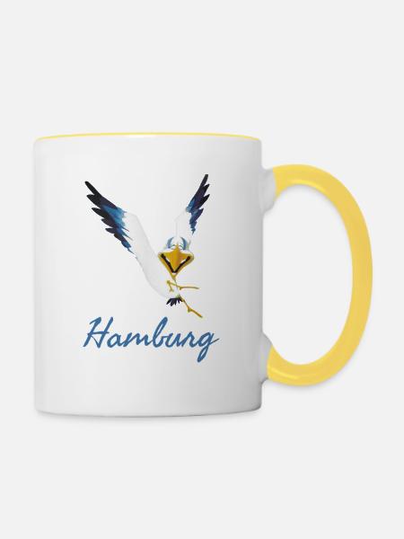 Lachmöwe aus Hamburg - Tasse zweifarbig - Weiß/Gelb