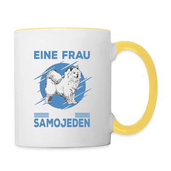 Samojede Samojeden Schlittenhund Frauchen Spruch - Tasse zweifarbig - Weiß/Gelb - Rechts