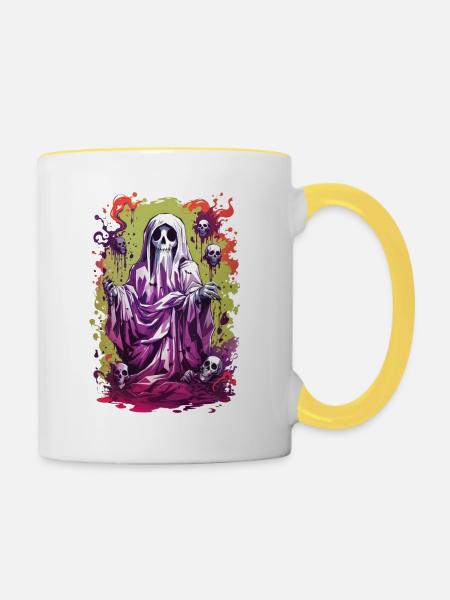 Halloween Geist - Tasse zweifarbig - Weiß/Gelb