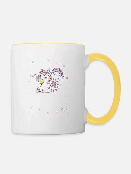 Ich bin 7 Mädchen Einhorn - Tasse zweifarbig - Weiß/Gelb