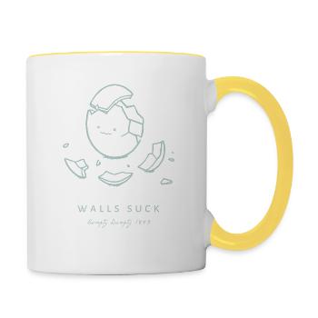 Walls suck Humpty Dumpty funny minimalist - Contrasting Mug - white/yellow - Right