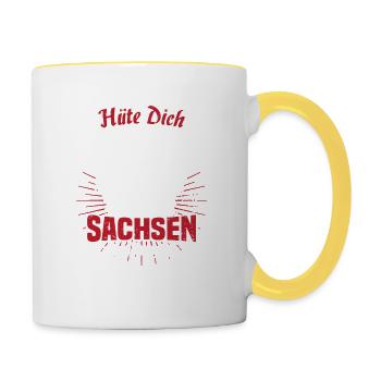 Sachsen Chemnitz Dresden Leipzig Zwickau Geschenk - Tasse zweifarbig - Weiß/Gelb - Rechts
