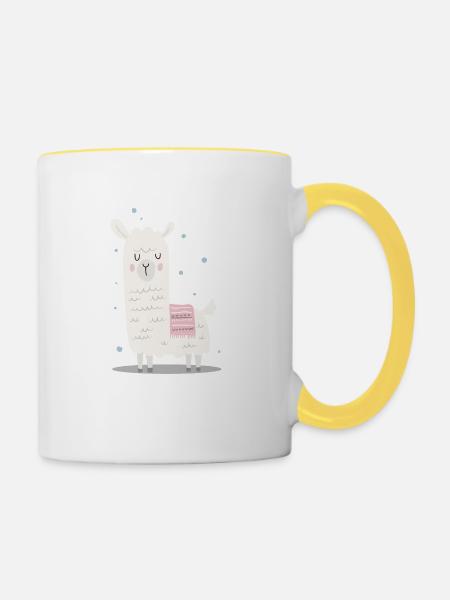 Lama rêveuse Alpagas LLama Amour des animaux Cadeau - Mug contrasté - blanc/jaune