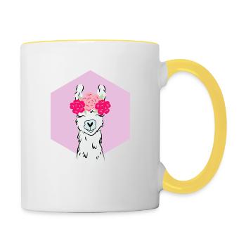 Lama avec la couronne de fleurs alpaga LLama cadeau animal - Mug contrasté - blanc/jaune - Droite