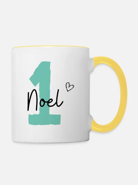 Noel eins - Tasse zweifarbig - Weiß/Gelb
